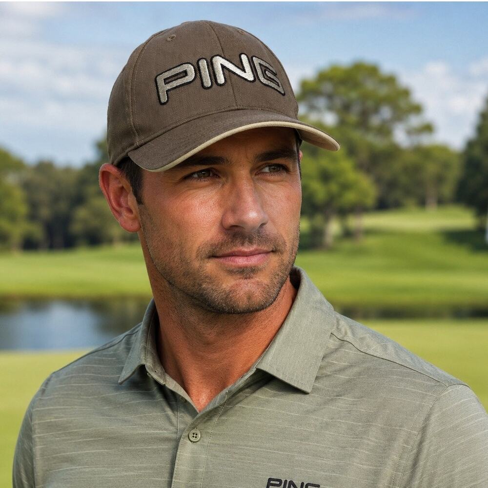 Ping Golf G2 Khaki Tan Fitted Golf Cap Si3 Driver L/XL 100% Cotton